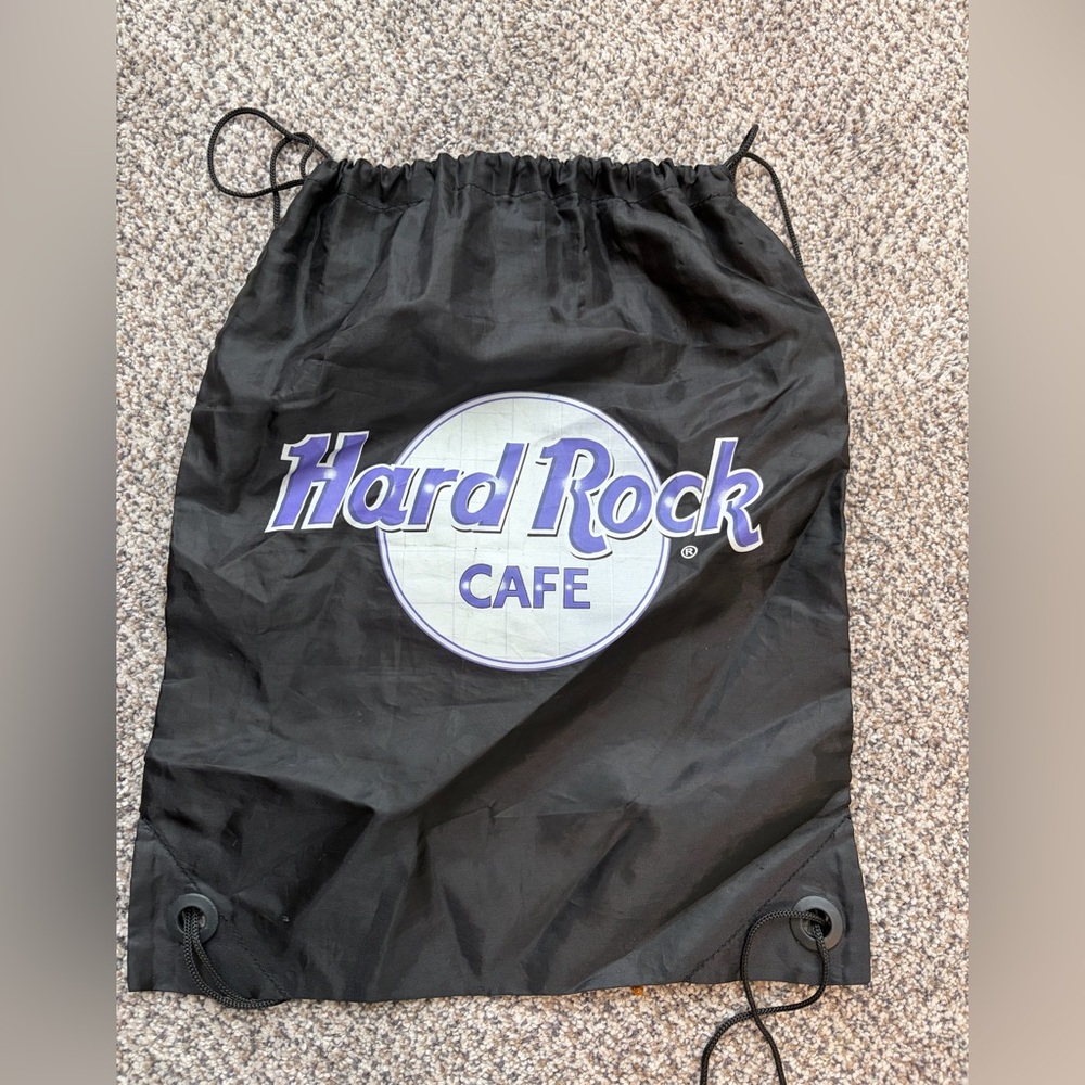 Hard Rock Cafe Black Backpack with Purple and White Logo
